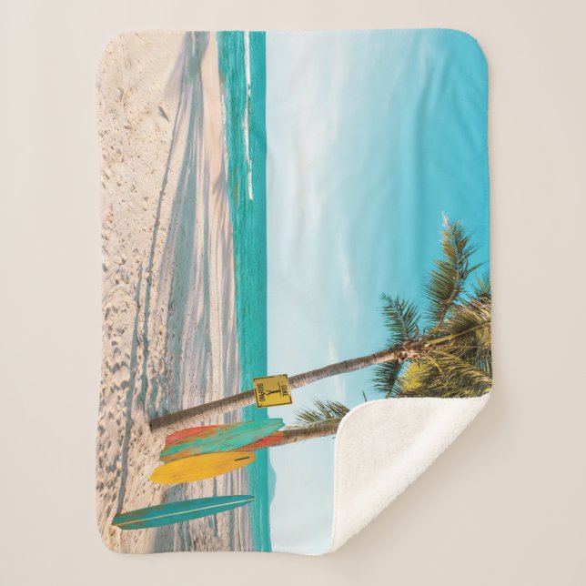 Surf boards on beach throw pillow (Front)