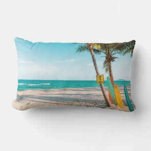 Surf boards on beach throw pillow