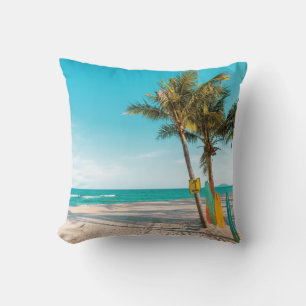 Surf boards on beach throw pillow