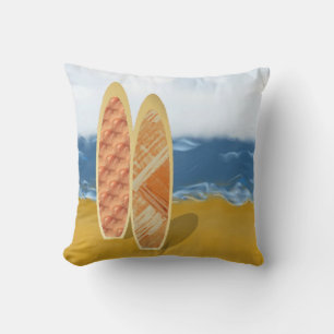 Surf Boards On Beach Throw Pillow