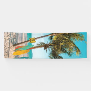 Surf boards on beach throw pillow banner