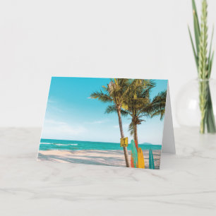Surf boards on beach throw pillow card