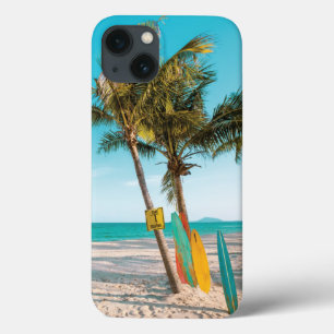 Surf boards on beach throw pillow iPhone 13 case