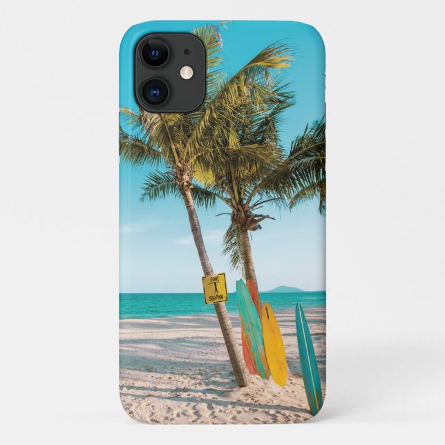 Surf boards on beach throw pillow Case-Mate iPhone case (Back)
