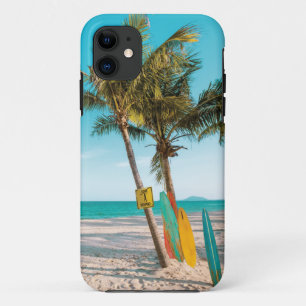 Surf boards on beach throw pillow iPhone 11 case