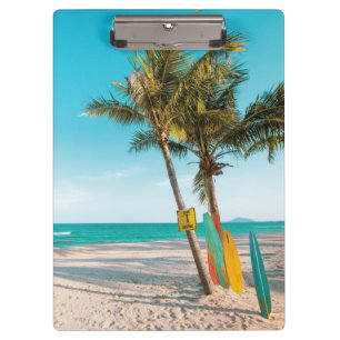 Surf boards on beach throw pillow clipboard