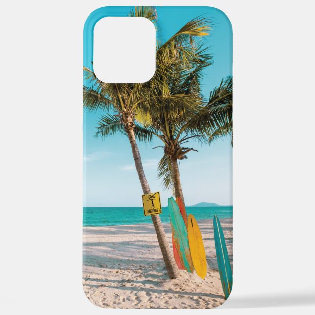 Surf boards on beach throw pillow iPhone case (Back)