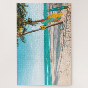 Surf boards on beach throw pillow jigsaw puzzle
