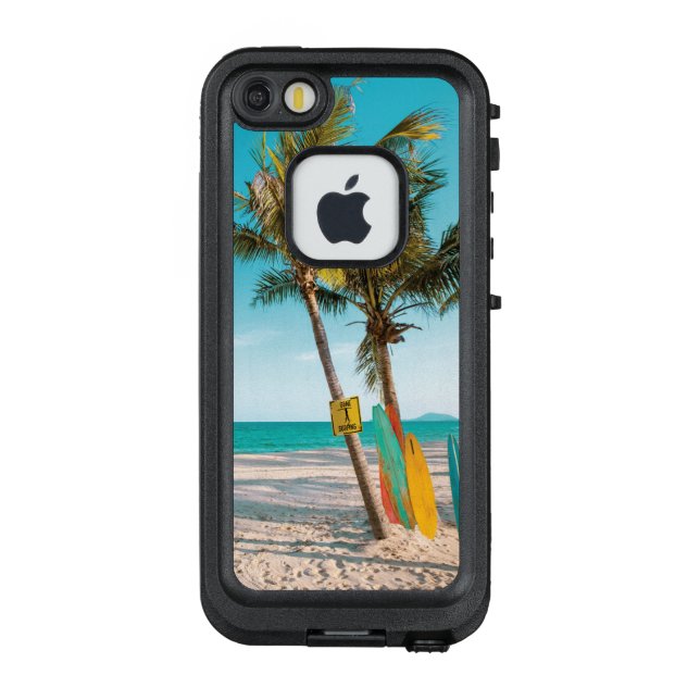 Surf boards on beach throw pillow LifeProof iPhone case (Back)