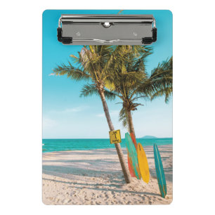 Surf boards on beach throw pillow mini clipboard
