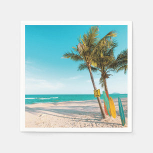 Surf boards on beach throw pillow napkin