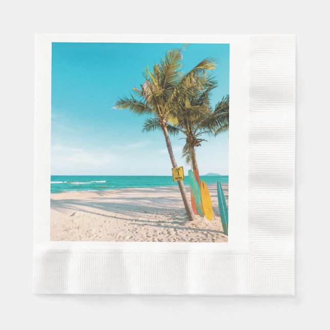 Surf boards on beach throw pillow napkin (Front)