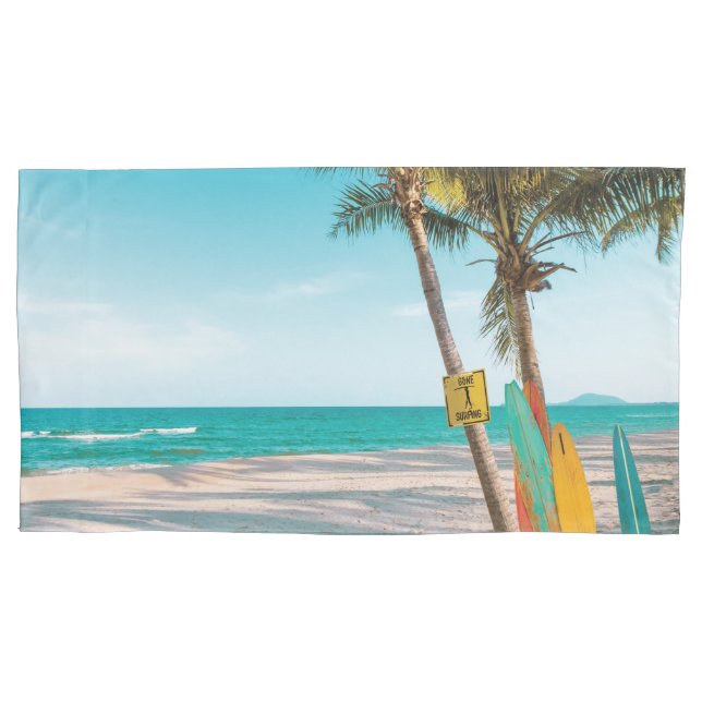 Surf boards on beach throw pillow pillowcase (Front-Left)