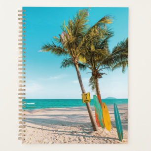 Surf boards on beach throw pillow planner