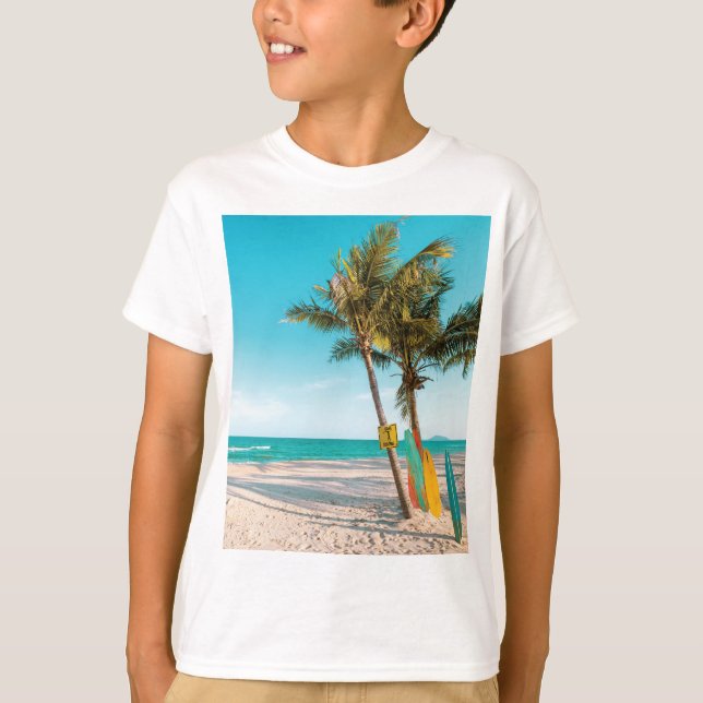 Surf boards on beach throw pillow T-Shirt (Front)