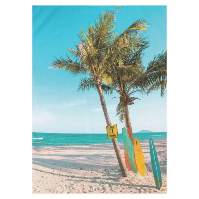 Surf boards on beach throw pillow tablecloth (Front)