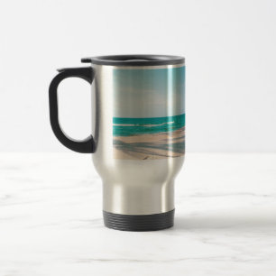Surf boards on beach throw pillow travel mug