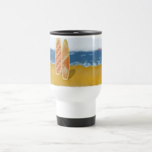 Surf Boards On The Beach Travel Mug