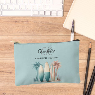 Surf boards palm trees retro teal aqua accessory pouch