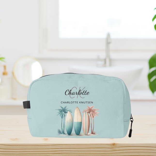 Surf boards palm trees retro teal aqua dopp kit (Creator Uploaded)