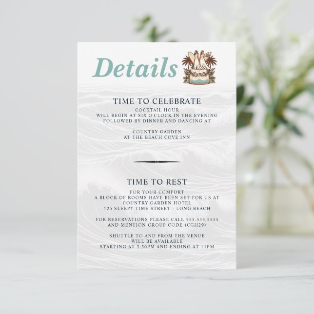 Surf Brides Wedding Enclosure Card (Standing Front)