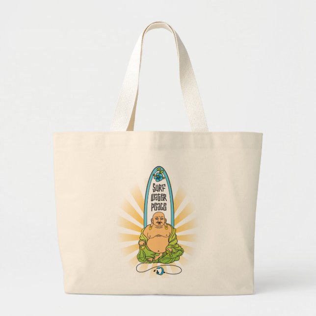 Surf Buddha: Surf, Water, Peace Large Tote Bag (Front)