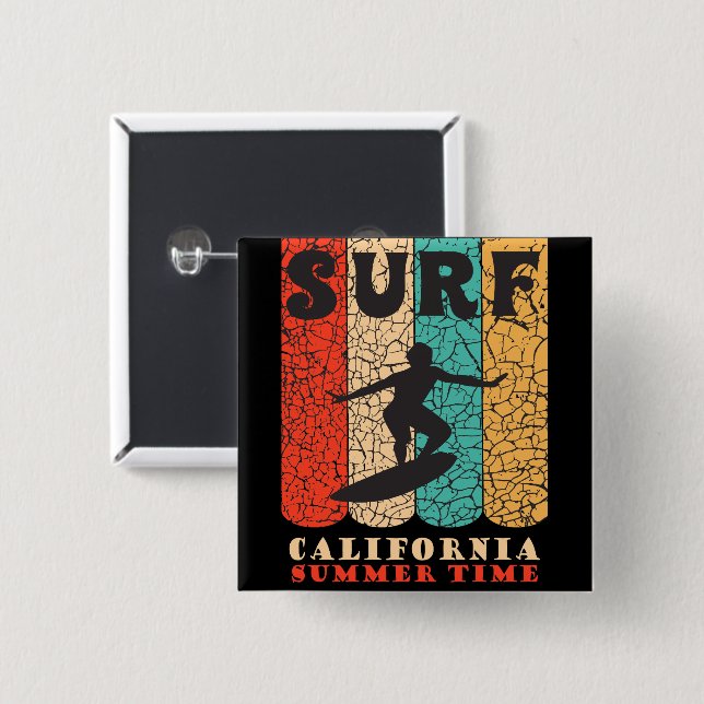 Surf California 2 Inch Square Button (Front & Back)