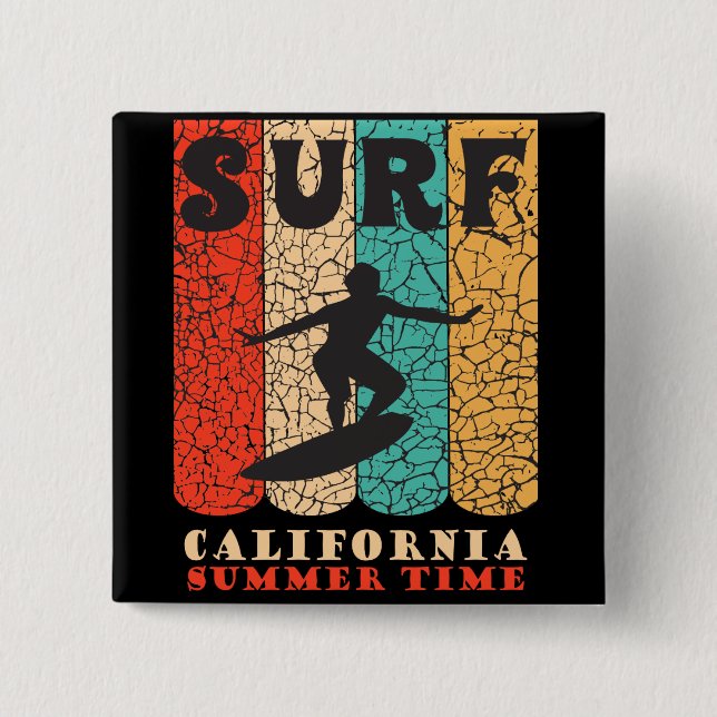 Surf California 2 Inch Square Button (Front)