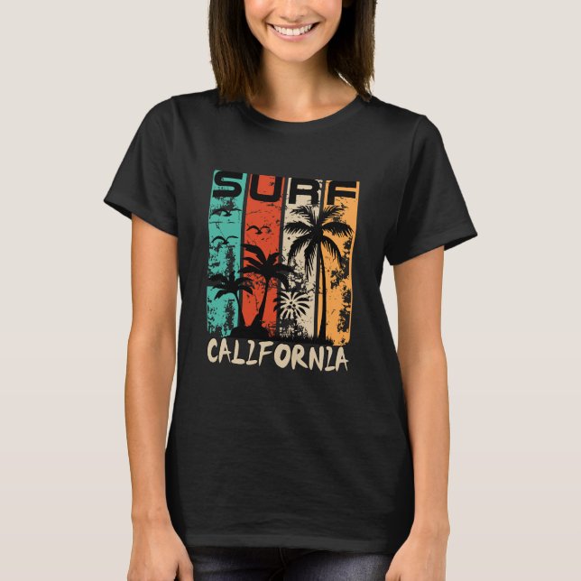 Surf California palm tree beach design  T-Shirt (Front)