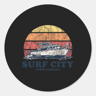 Surf City Nc Vintage Boating 70s Retro Boat Design Classic Round Sticker