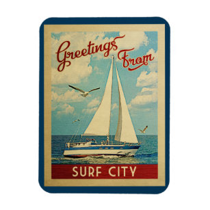 Surf City Sailboat Vintage Travel New Jersey Magnet