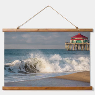 Surf City Serenity: Huntington Pier & Ocean Spray Hanging Tapestry