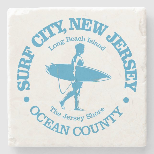 Surf City (surfer) Stone Coaster (Front)