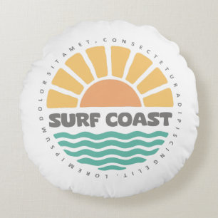 Surf Coast Vintage Sunset Beach Retro Design Round Pillow