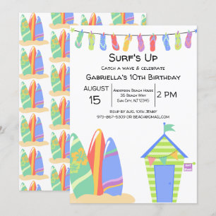 Surf Coloré Plage Anniversaire Invitation