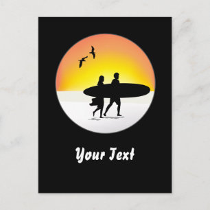 Surf Couple at Sunset Postcard