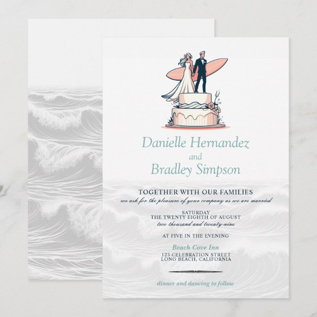 Surf Couple Wedding Invitation (Front/Back)