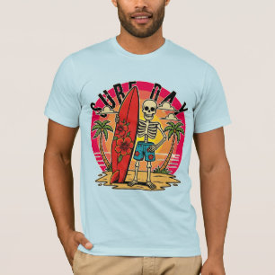 Surf Day Skeleton Beach T-Shirt for Men & Women