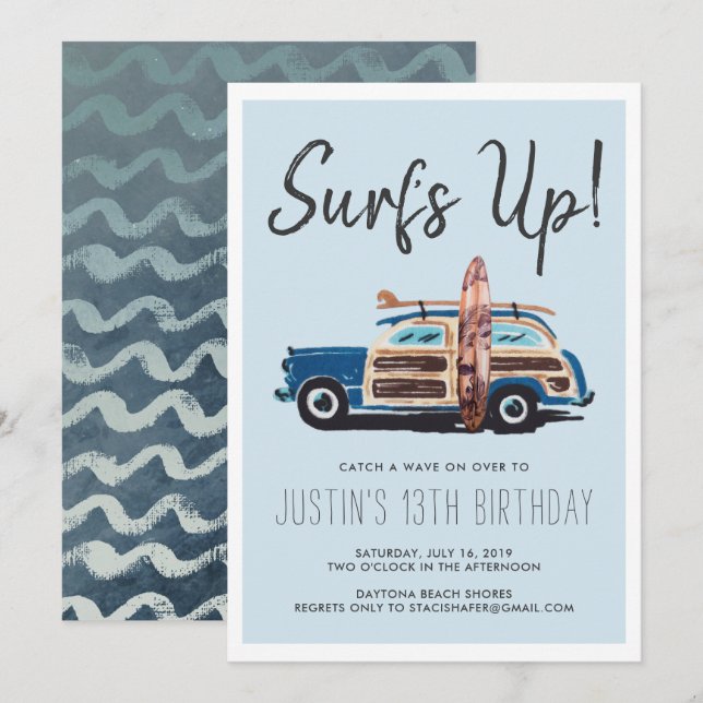 Surf d'été | Invitation Voiture Vintage (Devant / Derrière)
