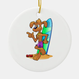 Surf Dog Ceramic Ornament