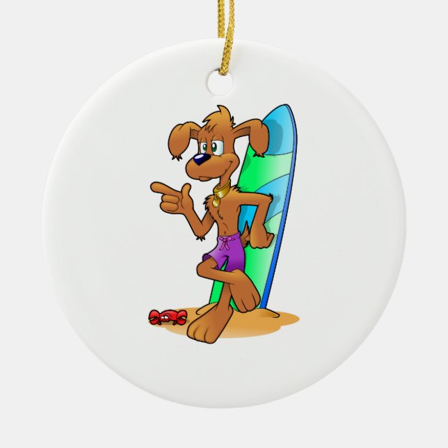 Surf Dog Ceramic Ornament (Front)