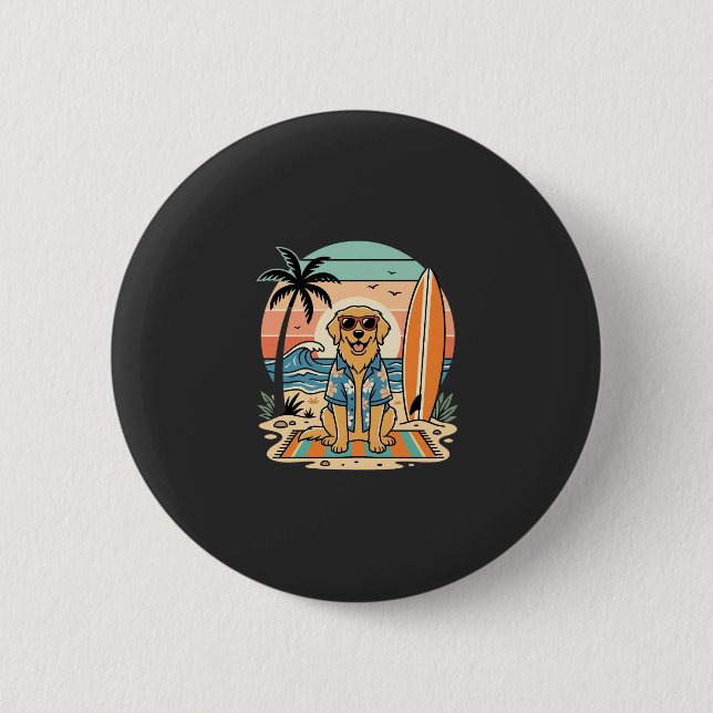 Surf Dog Retro Beach Summer 2 Inch Round Button (Front)
