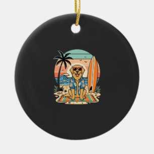 Surf Dog Retro Beach Summer Ceramic Ornament