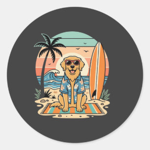 Surf Dog Retro Beach Summer Classic Round Sticker
