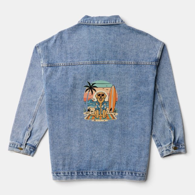 Surf Dog Retro Beach Summer Denim Jacket (Back)
