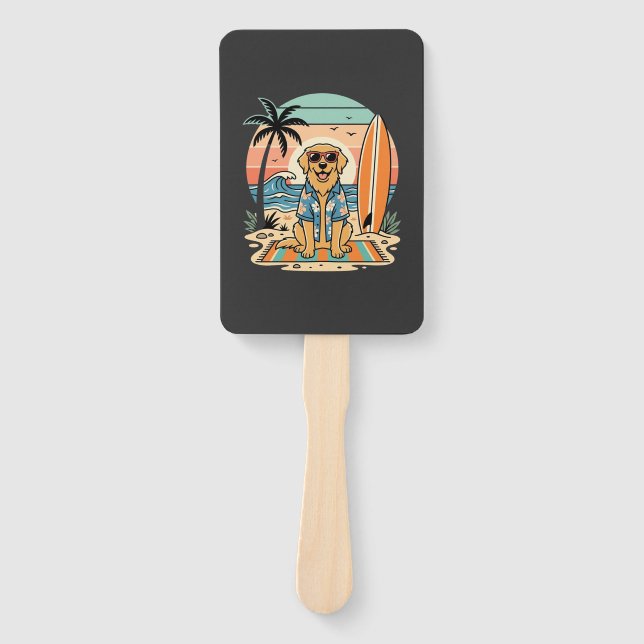 Surf Dog Retro Beach Summer Hand Fan (Front)