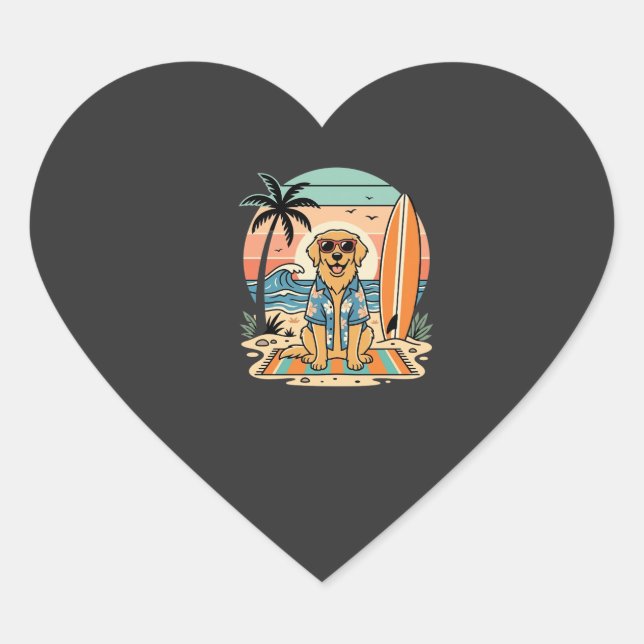 Surf Dog Retro Beach Summer Heart Sticker (Front)