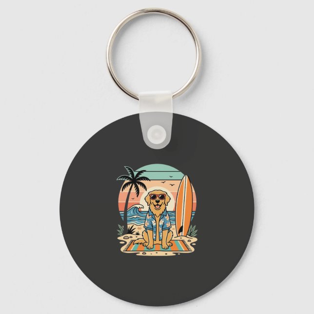 Surf Dog Retro Beach Summer Keychain (Front)