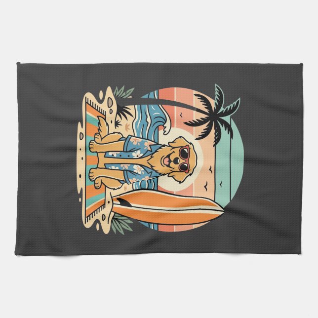 Surf Dog Retro Beach Summer Kitchen Towel (Horizontal)