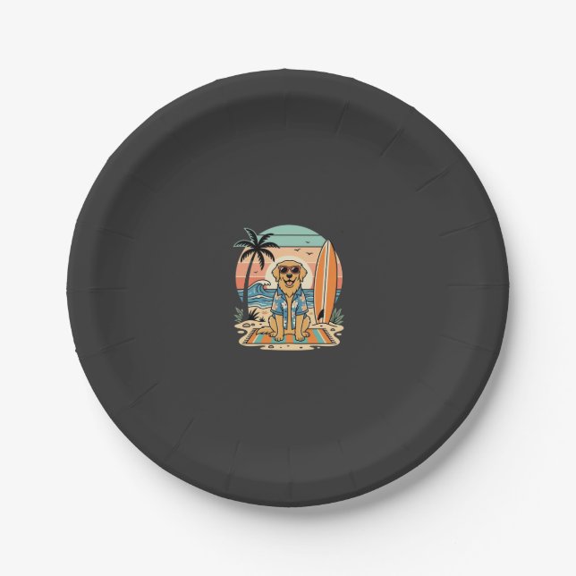 Surf Dog Retro Beach Summer Paper Plate (Front)